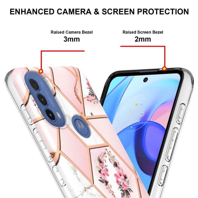 Hoesje voor Motorola Moto E20 / E30 / E40 Marmer En Bloemenkroon