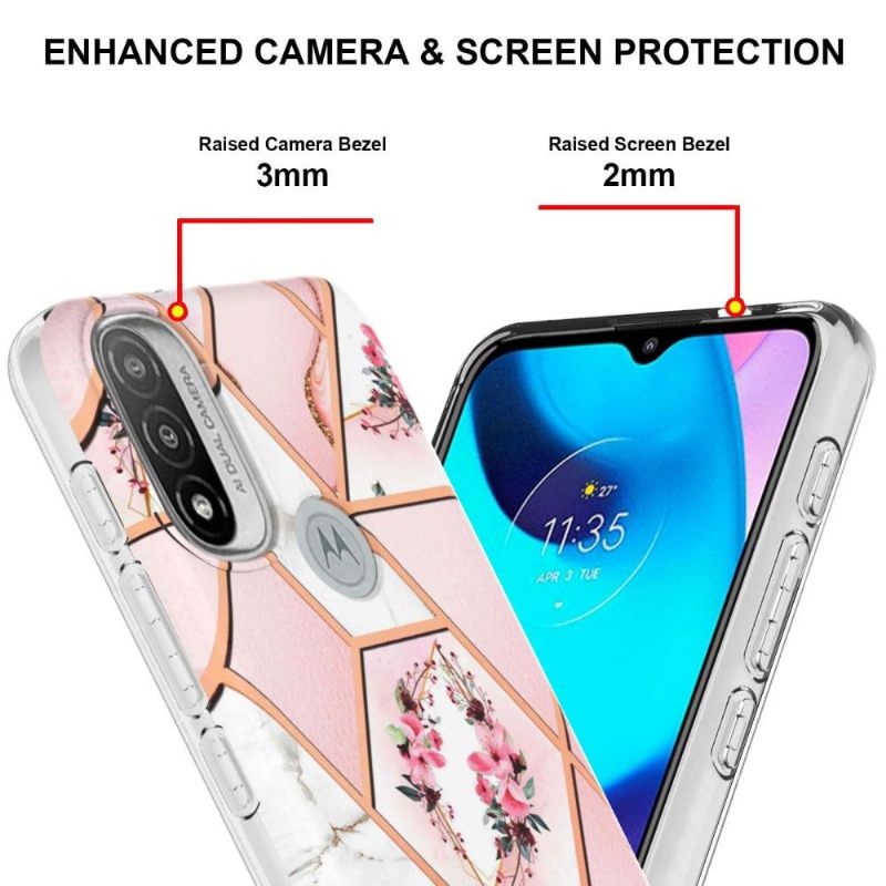 Hoesje voor Motorola Moto E20 / E30 / E40 Marmer En Bloemenkroon