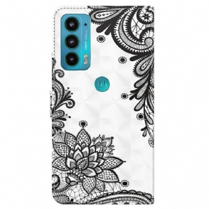 Leren Hoesje voor Motorola Moto E20 / E30 / E40 Bescherming Kant Bloemen