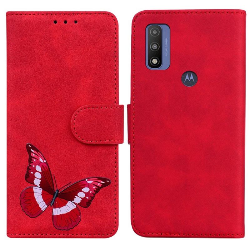 Leren Hoesje voor Motorola Moto E20 / E30 / E40 Bescherming Kleurrijke Vlinderbescherming
