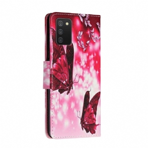 Leren Hoesje voor Samsung Galaxy A03s Bescherming Vliegende Vlinders