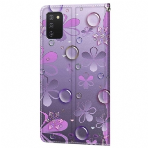 Leren Hoesje voor Samsung Galaxy A03s Violette Bloemen Illustratie