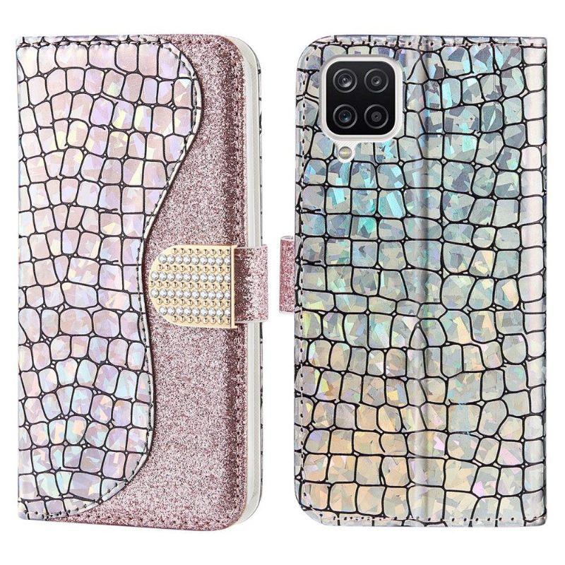 Folio-hoesje voor Samsung Galaxy A22 4G Luxe Croco Pailletten