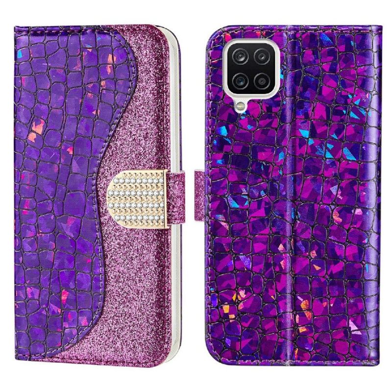 Folio-hoesje voor Samsung Galaxy A22 4G Luxe Croco Pailletten