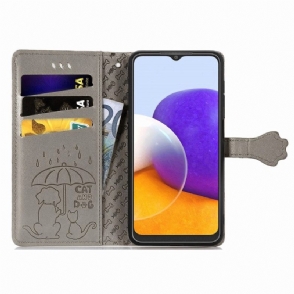 Leren Hoesje voor Samsung Galaxy A22 4G Dieren In Reliëf
