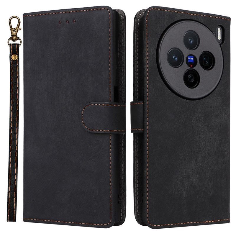 Folio-hoesje Vivo X200 Telefoonhoesje Suède-effect Met Bandje