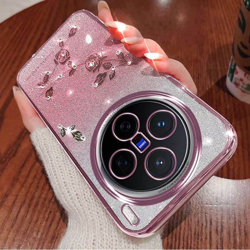 Hoesje Vivo X200 Hoesje Met Bloemen En Strass-steentjes Bescherming Hoesje