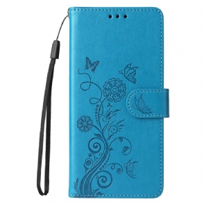 Leren Hoesje Vivo X200 Bloemen- En Vlinderpatroon