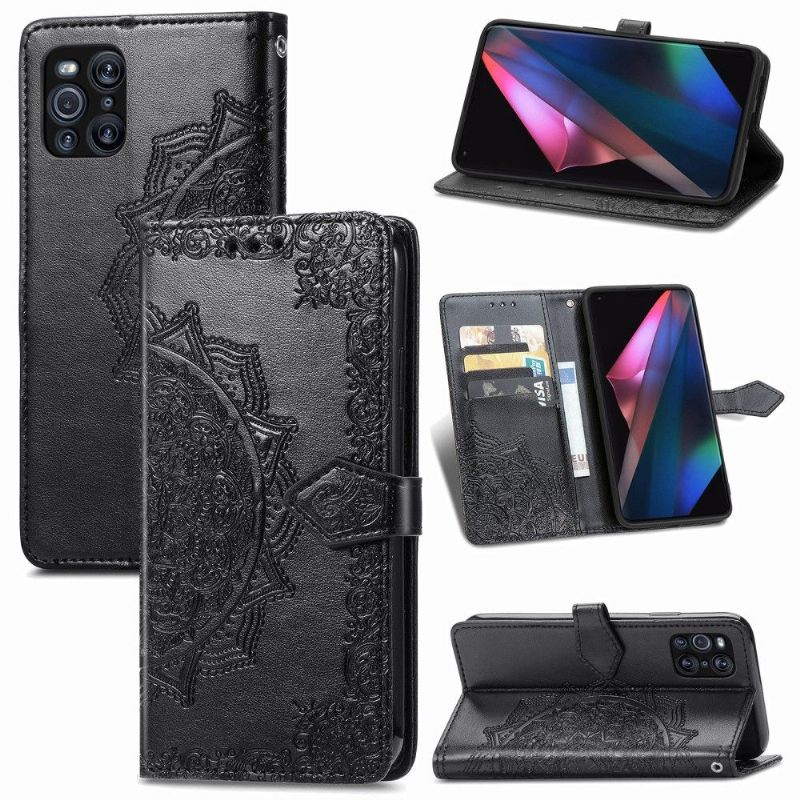 Folio-hoesje voor Oppo Find X3 Pro Mandala-reliëf In Kunstleer