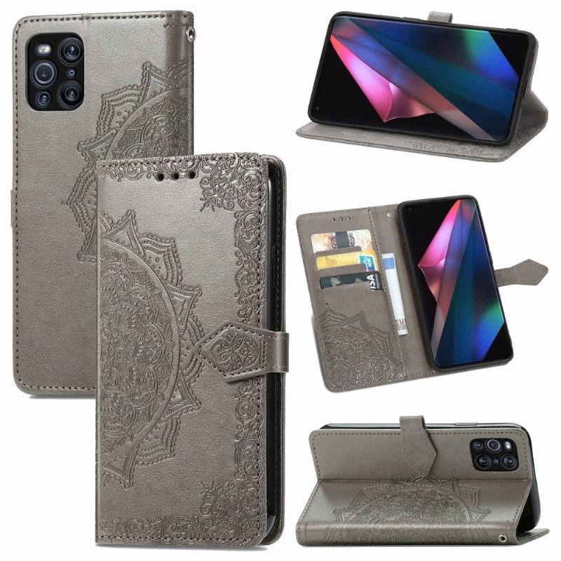 Folio-hoesje voor Oppo Find X3 Pro Mandala-reliëf In Kunstleer
