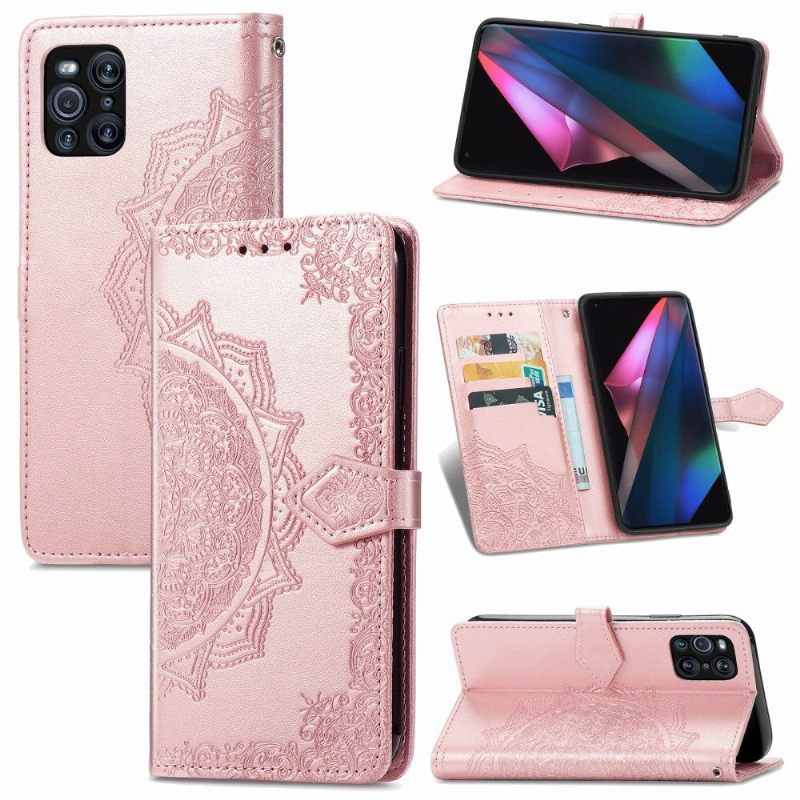 Folio-hoesje voor Oppo Find X3 Pro Mandala-reliëf In Kunstleer