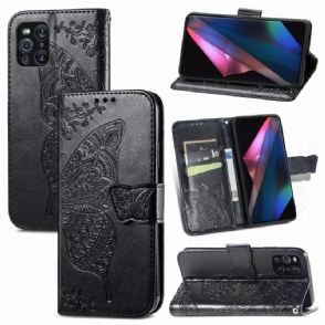 Folio-hoesje voor Oppo Find X3 Pro Vlinder Met Reliëf