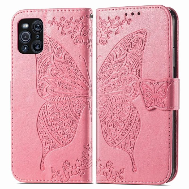 Folio-hoesje voor Oppo Find X3 Pro Vlinder Met Reliëf