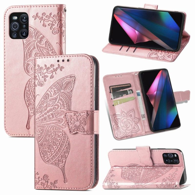 Folio-hoesje voor Oppo Find X3 Pro Vlinder Met Reliëf