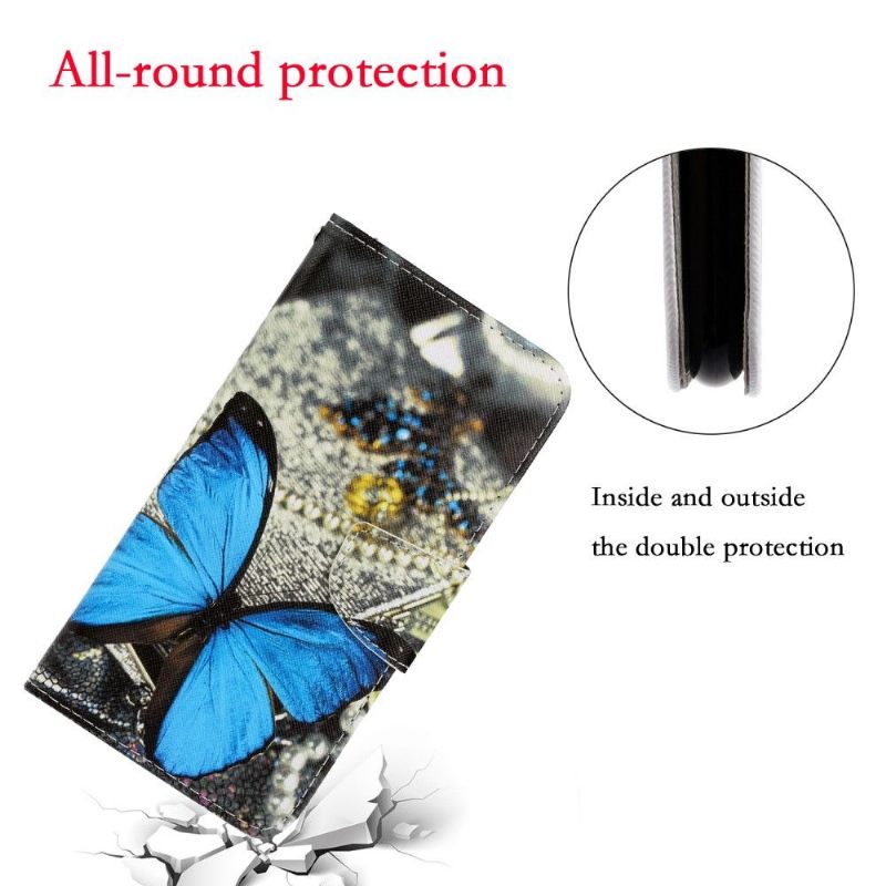 Folio-hoesje voor Huawei Y6p Anti-fall Blauwe Vlinder