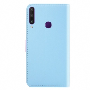 Leren Hoesje voor Huawei Y6p Driekleurige Naden