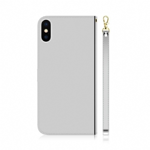 Folio-hoesje voor iPhone X / XS Anti-fall Spiegeleffect Van Imitatieleer