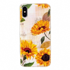 Hoesje voor iPhone X / XS Vintage Zonnebloem Fluorescerend