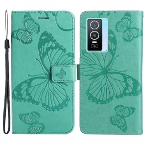 Folio-hoesje voor Vivo Y76 5G Met Ketting Gigantische Riemvlinders