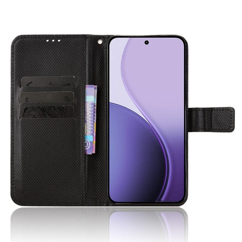 Flip Case Leren Oppo Reno 14 Pro 5g Diamantstructuur