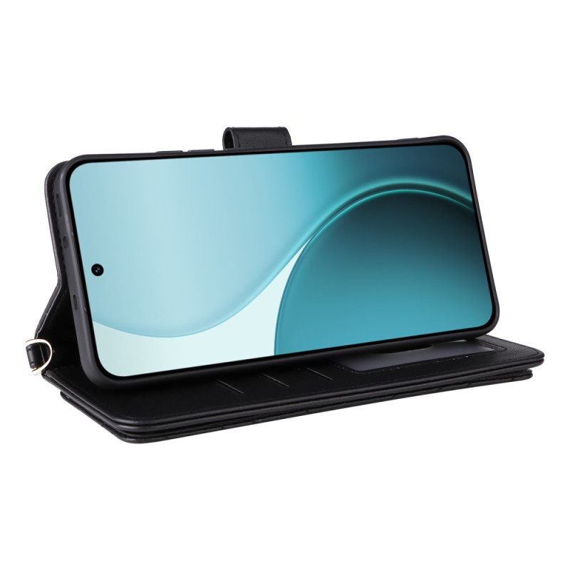 Flip Case Leren Oppo Reno 14 Pro 5g Gewatteerd Met Bandje En Polsbandje