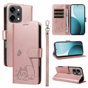Flip Case Leren Oppo Reno 14 Pro 5g Grafisch Kattenbandje