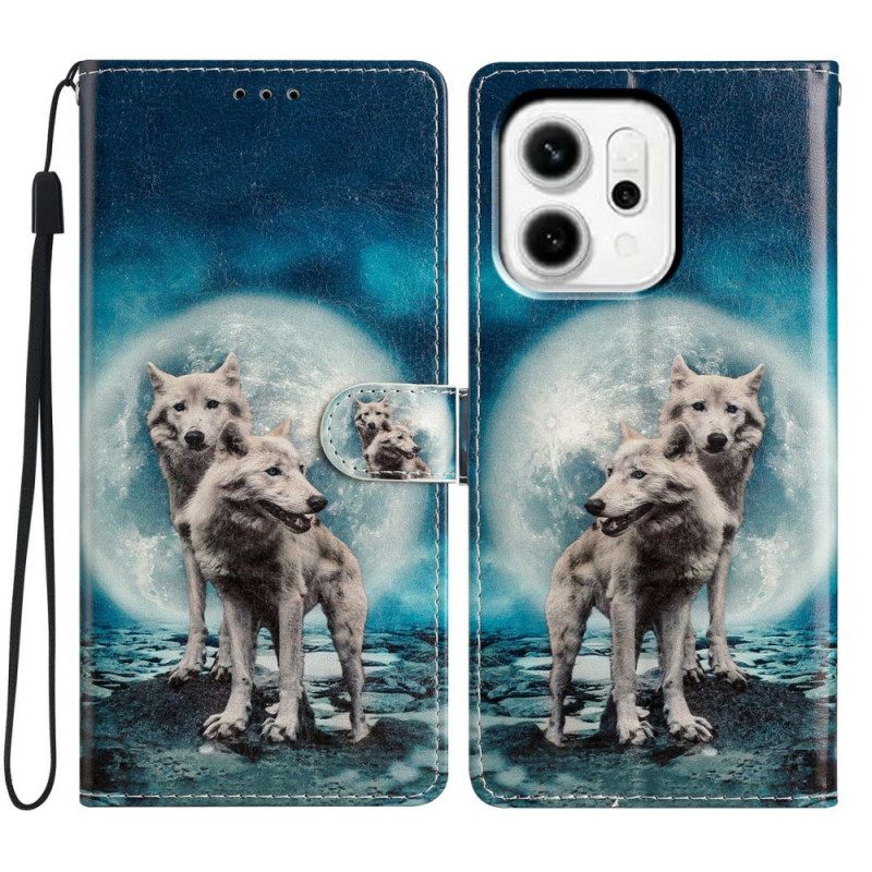 Flip Case Leren Oppo Reno 14 Pro 5g Twee Wolven