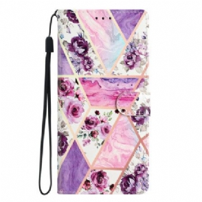 Folio-hoesje Oppo Reno 14 Pro 5g Telefoonhoesje Paarse Bloemen En Marmer