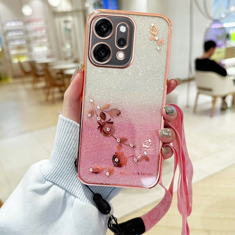 Hoesje Oppo Reno 14 Pro 5g Bloemen Met Strass-steentjes