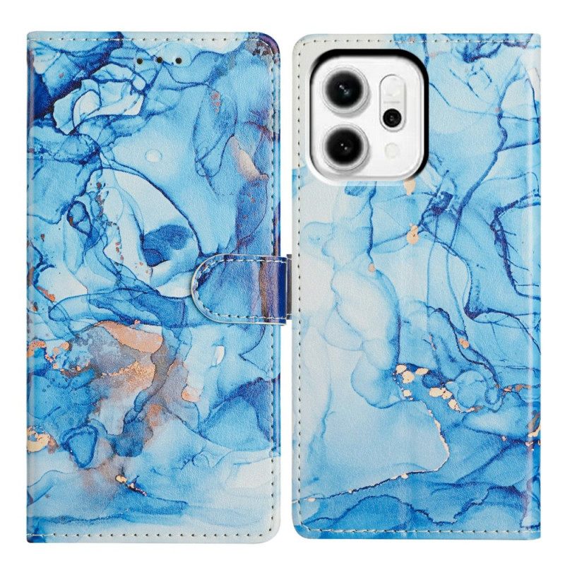 Leren Hoesje Oppo Reno 14 Pro 5g Blauw Marmer Bescherming Hoesje