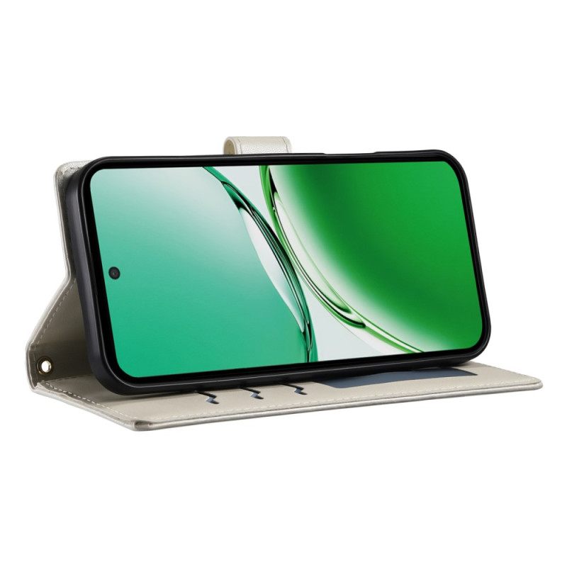 Leren Hoesje Voor Oppo Reno 14 Pro 5g Gewatteerd Met Bandje En Schouderband