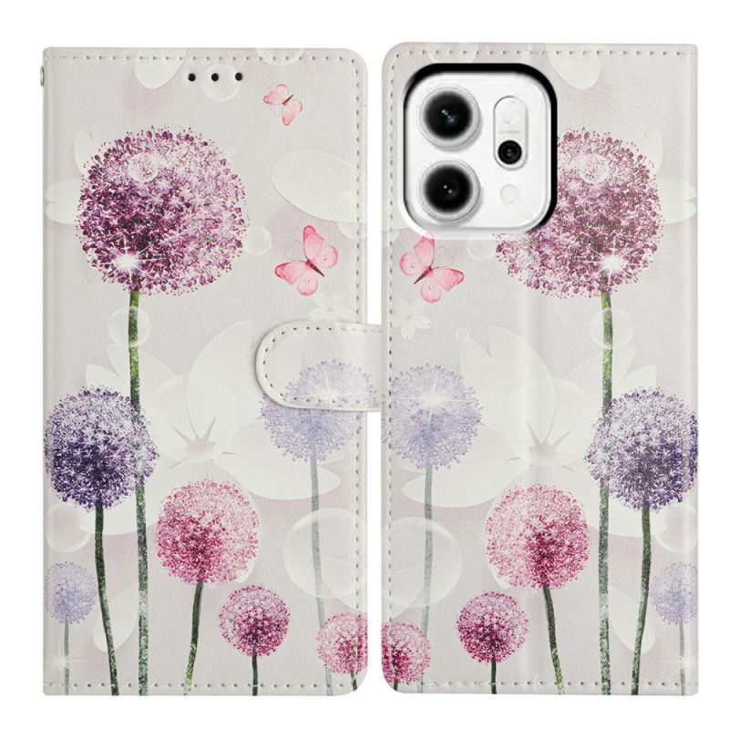 Leren Hoesje Voor Oppo Reno 14 Pro 5g Kleurrijke Paardenbloemen