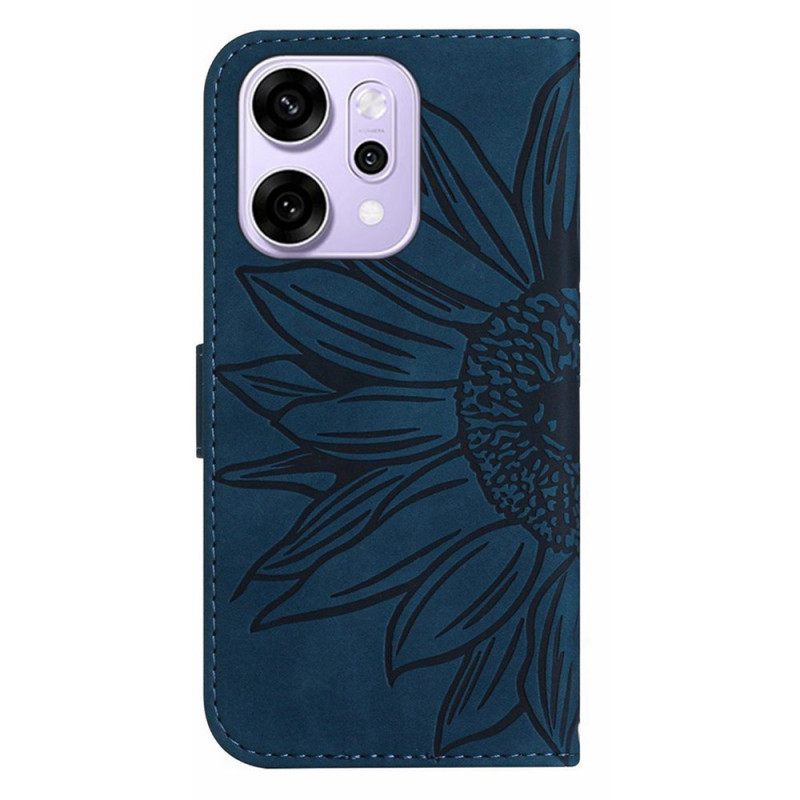 Leren Hoesje Voor Oppo Reno 14 Pro 5g Zonnebloemprint Met Bandje