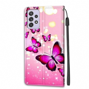 Folio-hoesje voor Samsung Galaxy A52 5G / A52 4G / A52s 5G Roze Vlinders