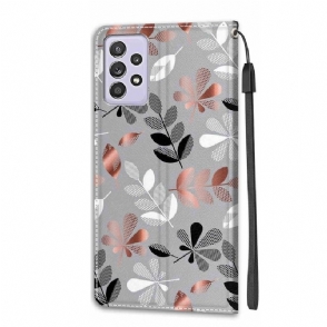 Leren Hoesje voor Samsung Galaxy A52 5G / A52 4G / A52s 5G Illustratie Van Wilde Bladeren