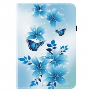 Cover Samsung Galaxy Tab S11 Vlinders En Blauwe Bloemen Bescherming Hoesje