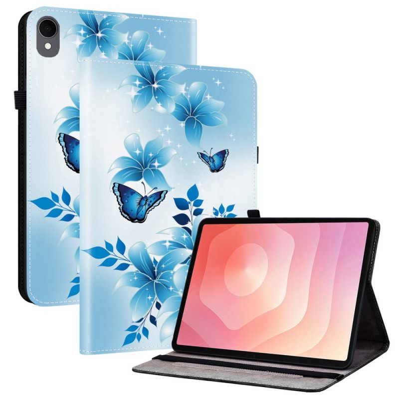 Cover Samsung Galaxy Tab S11 Vlinders En Blauwe Bloemen Bescherming Hoesje
