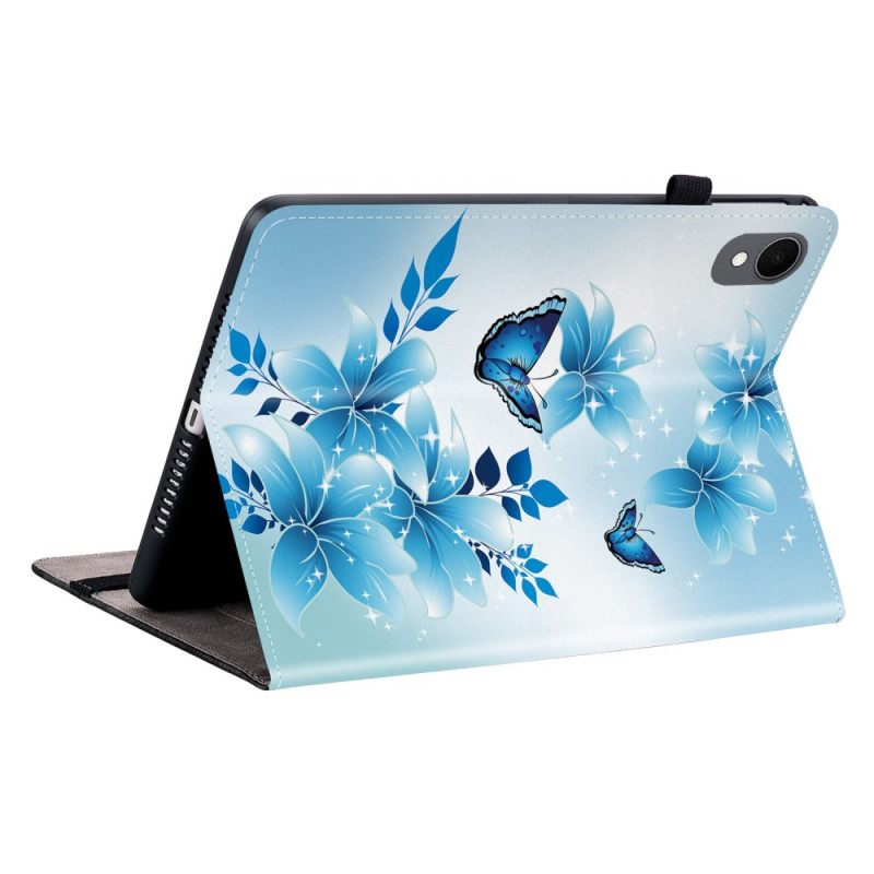 Cover Samsung Galaxy Tab S11 Vlinders En Blauwe Bloemen Bescherming Hoesje