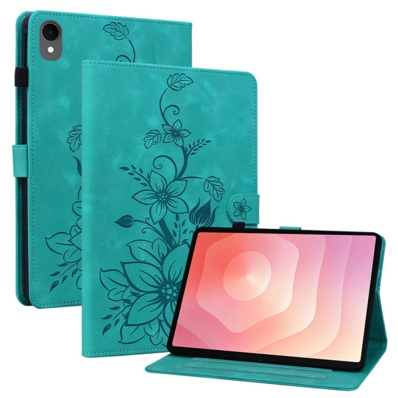 Folio-hoesje Samsung Galaxy Tab S11 Bloemen Met Suède-effect
