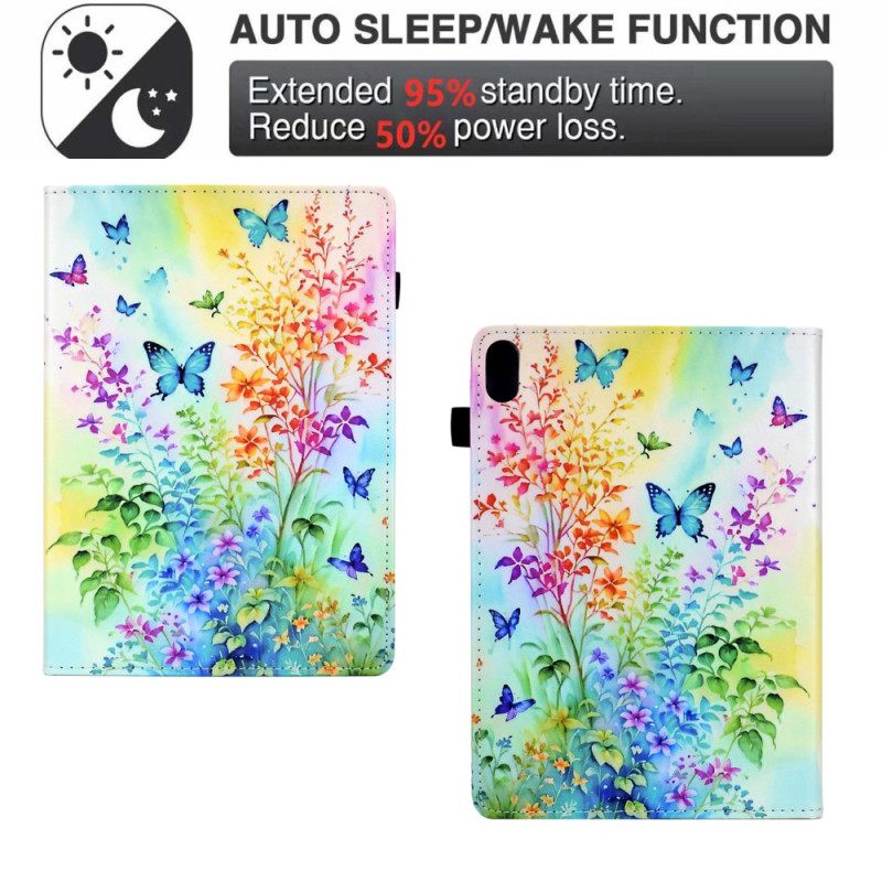 Folio-hoesje Samsung Galaxy Tab S11 Telefoonhoesje Gekleurde Bloemen En Vlinders