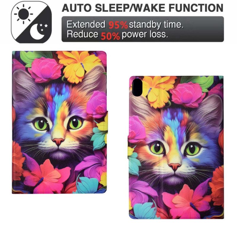 Folio-hoesje Samsung Galaxy Tab S11 Telefoonhoesje Kleurrijke Kat
