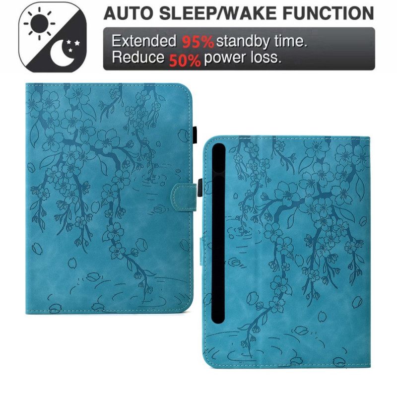 Leren Hoesje Samsung Galaxy Tab S11 Bloemenpatroon Van Suède Bescherming Hoesje