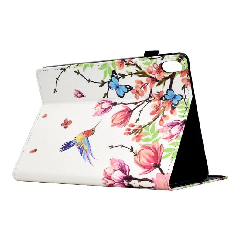 Leren Hoesje Samsung Galaxy Tab S11 Gekleurde Bloemen En Vogels Bescherming Hoesje