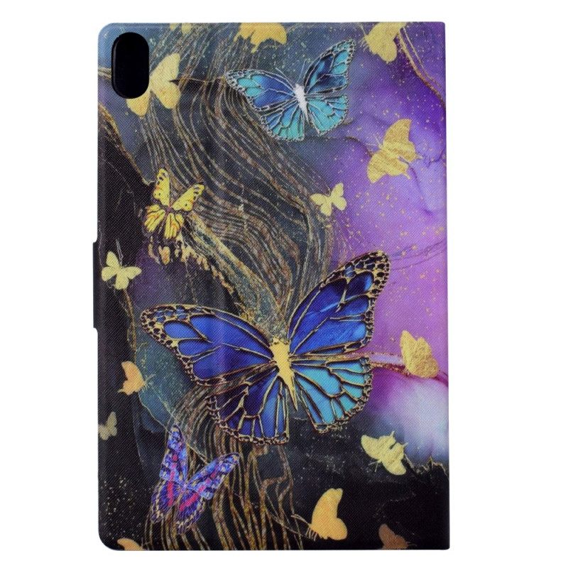 Leren Hoesje Samsung Galaxy Tab S11 Gouden En Kleurrijke Vlinders