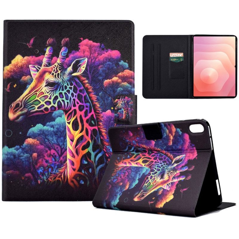 Leren Hoesje Samsung Galaxy Tab S11 Kleurrijke Giraffe