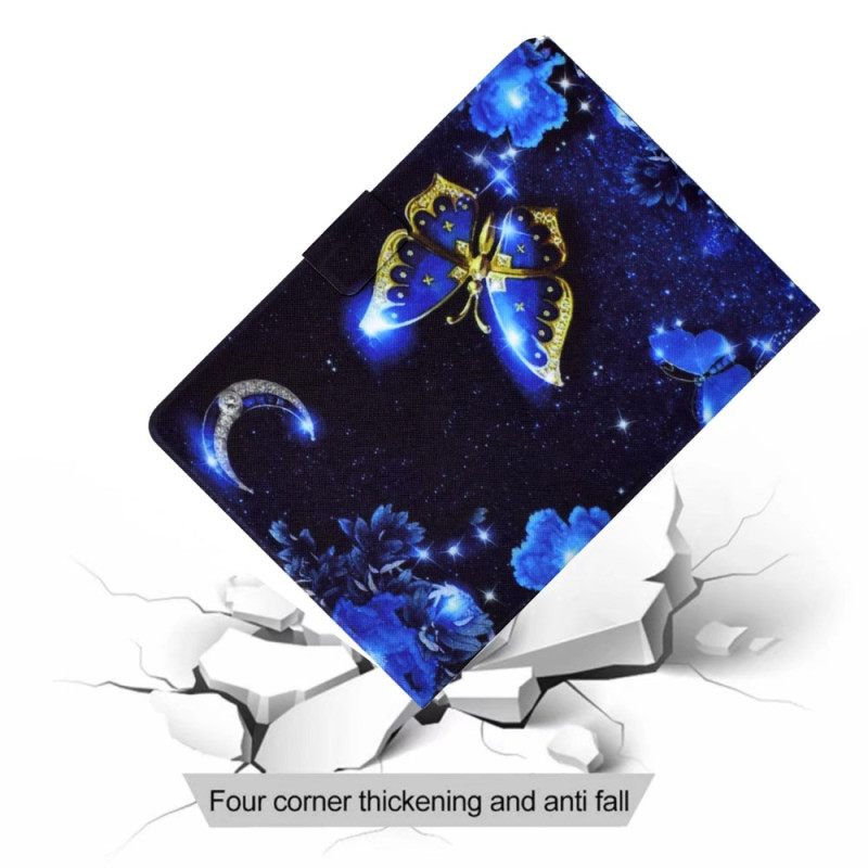 Leren Hoesje Voor Samsung Galaxy Tab S11 Blauw-gouden Vlinder