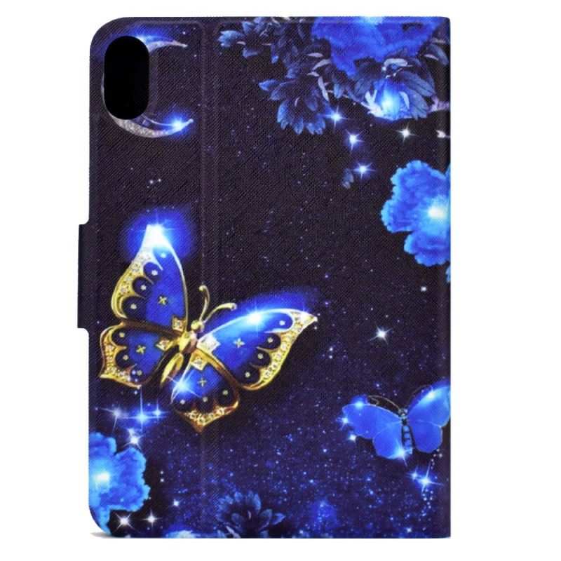 Leren Hoesje Voor Samsung Galaxy Tab S11 Blauw-gouden Vlinder
