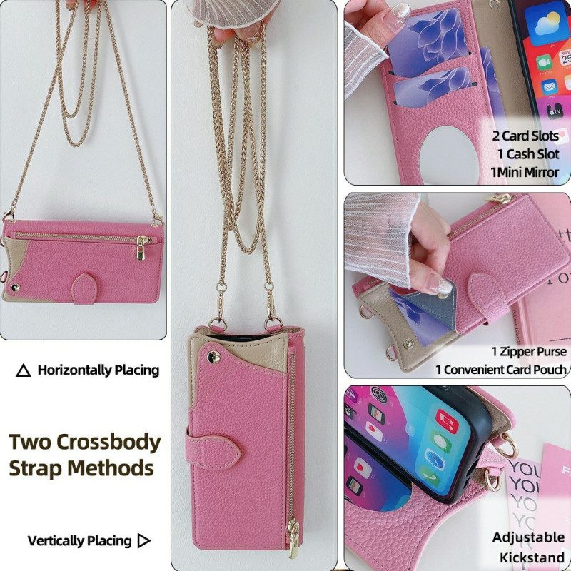 Leren Hoesje Oneplus 13 Tweekleurige Portemonnee Met Ketting