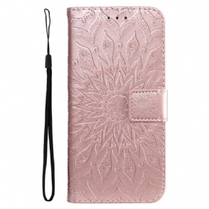 Folio-hoesje voor Motorola Moto G31 / Moto G41 Met Ketting Zonnebloem