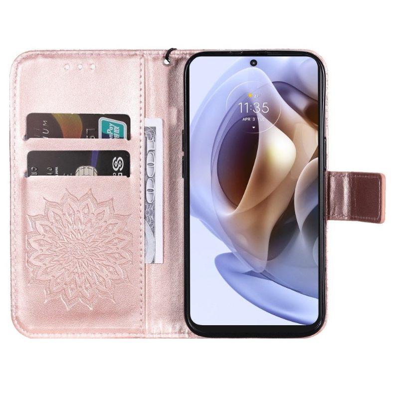 Folio-hoesje voor Motorola Moto G31 / Moto G41 Met Ketting Zonnebloem